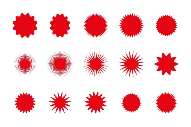 Set of red starburst price sticker sale or discount sticker sunburst badges icon