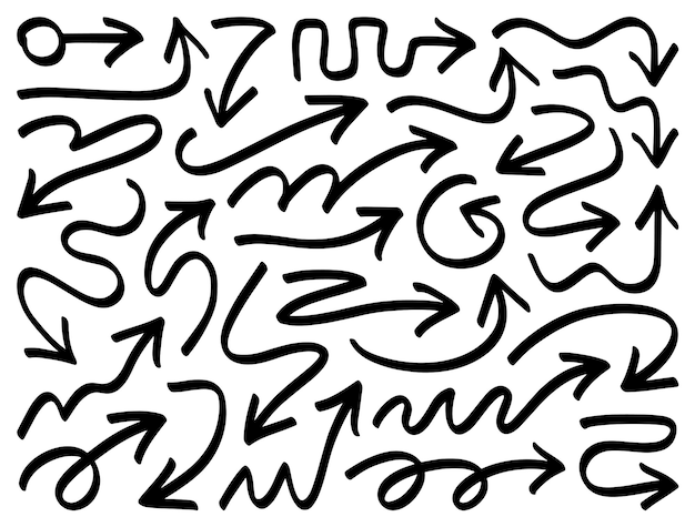 Set of red vector arrows Hand drawn design elements different shapes