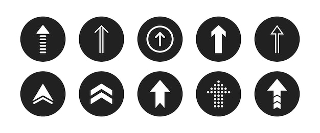 Set of round arrows button icons Black circular arrow in up direction icon collection vector
