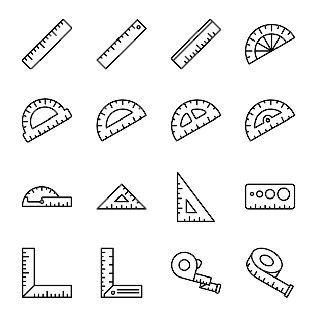 set of ruler outline vector