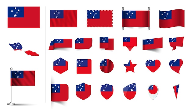 set of samoa flag flat icon set vector illustration flag button waving 3d rendering symbols