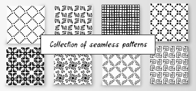 Set of seamless abstract geometric handdrawn patterns Modern creative background