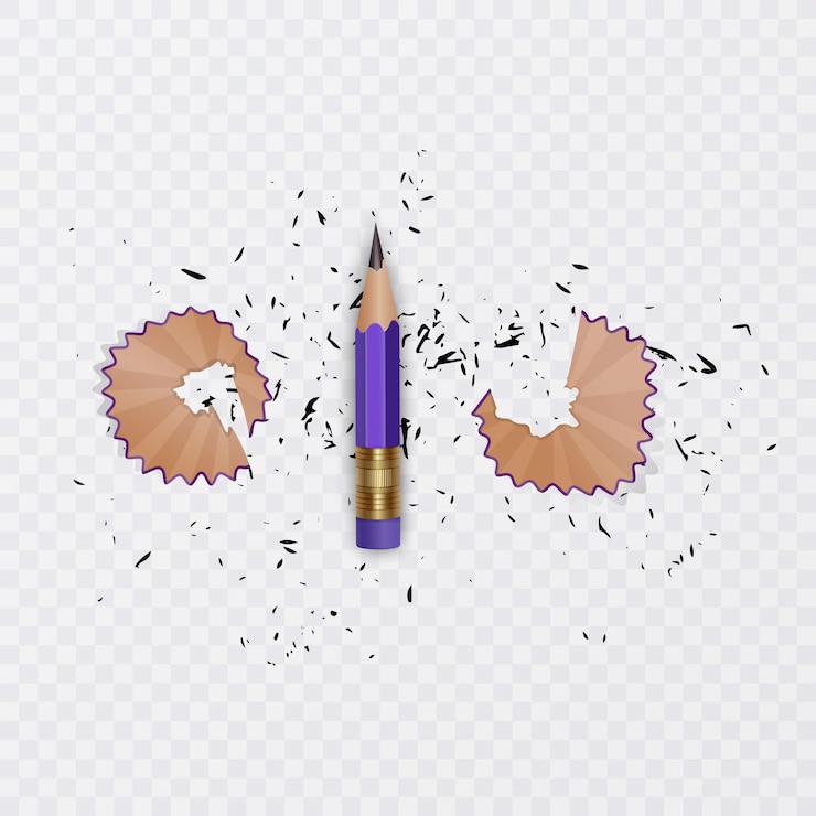 Vector set of sharpened pencil and pencil shavings and a graphite