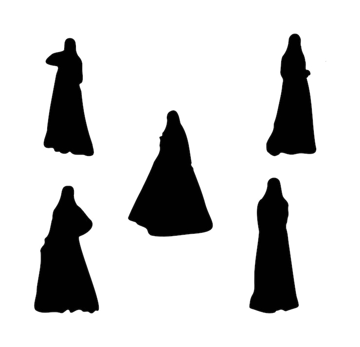 Vector set of silhouettes of muslim women islamic hijab muslimah