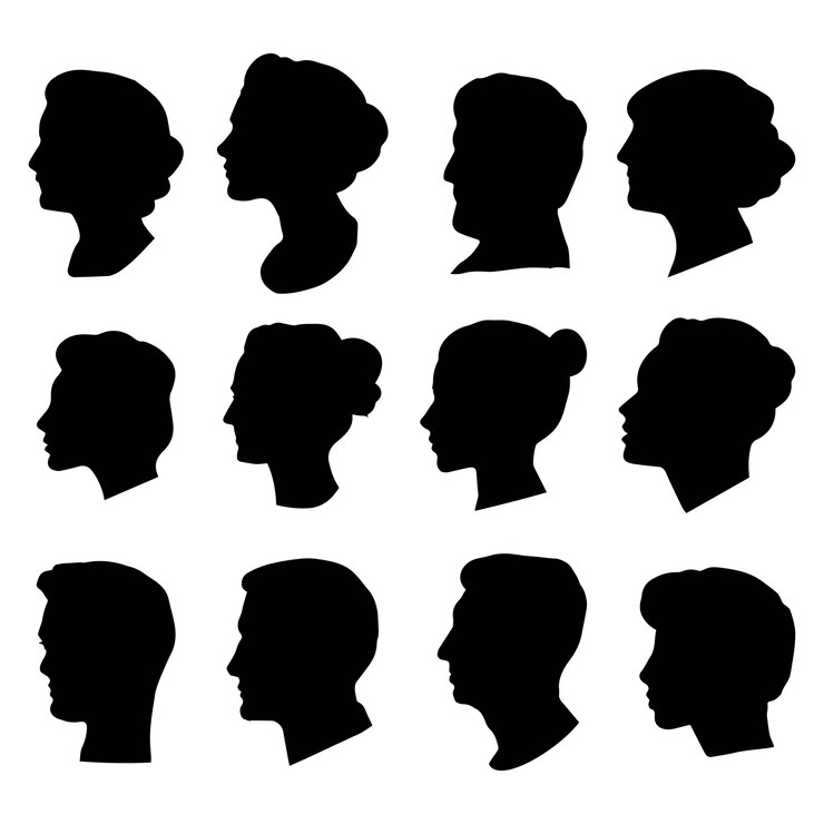 Set of silhouettes of peoples heads Vector silhouettes of women and men depicted in profile