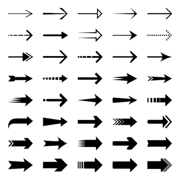 Set of simple black arrows Vector design elements different shapes