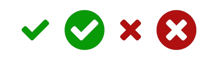 Set of simple chek marks icon Color tick and cross YES or NO accept and decline symbol Buttons fo