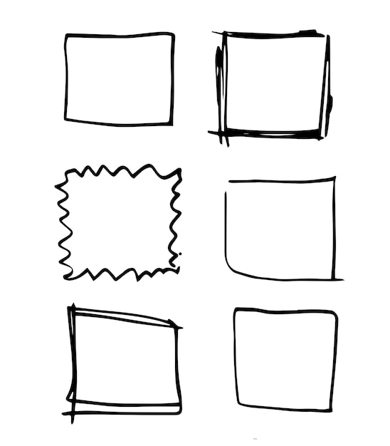 Set of simple doodle frames and spots Collection of pencil effects Doodle border Simple doodle set