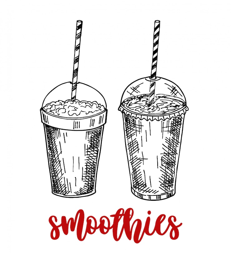 Vector set of smoothies. superfoods and health or detox diet food concept in sketch style.