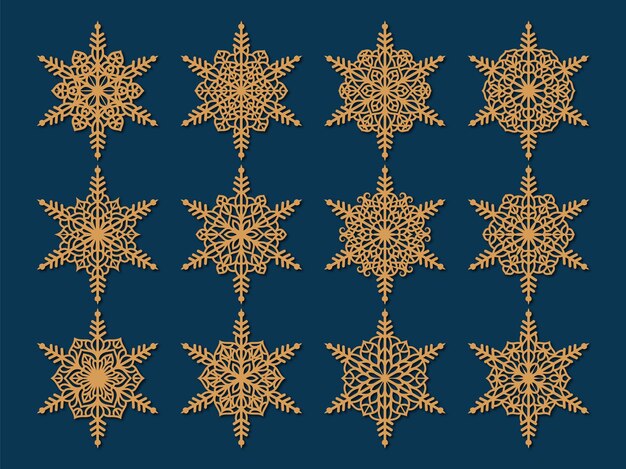 set of snowflakes laser cut pattern for christmas paper cards design elements scrapbooking