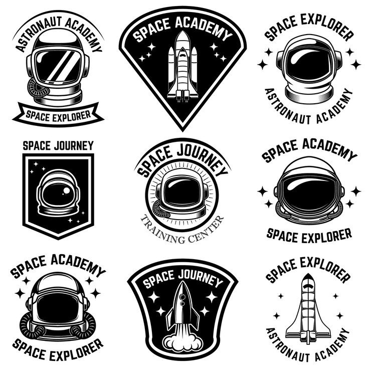 Vector set of space camp label templates. design element for logo, label, sign, poster, t shirt.