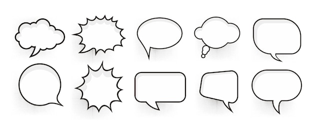 Set of speech bubbles Halftone shadows Vector illustration