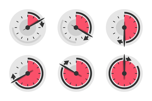 Set of speedometer timer in a flat design. Vector illustration