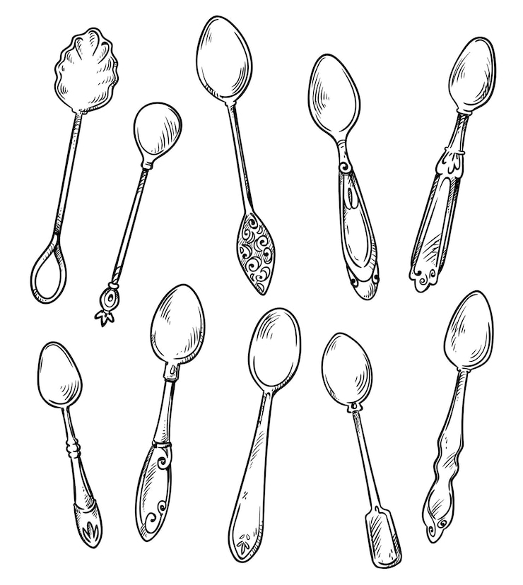 Vector set of spoons, vector hand drawn illustration