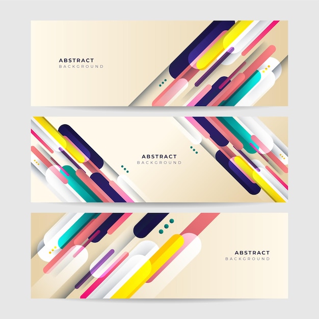 Set of Stripes abstract colorful memphis wide banner design background Modern abstract geometric banner background