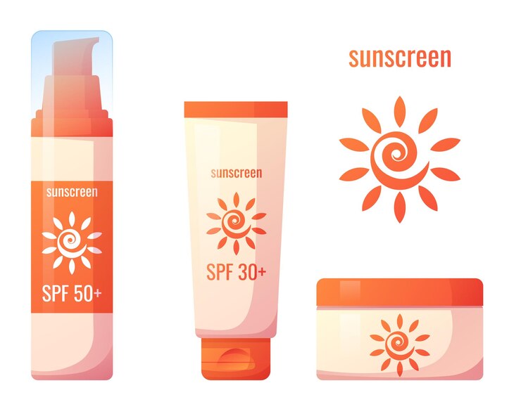 Vector set of sunscreens cosmetic product for sun protection tube jar container summer illustration