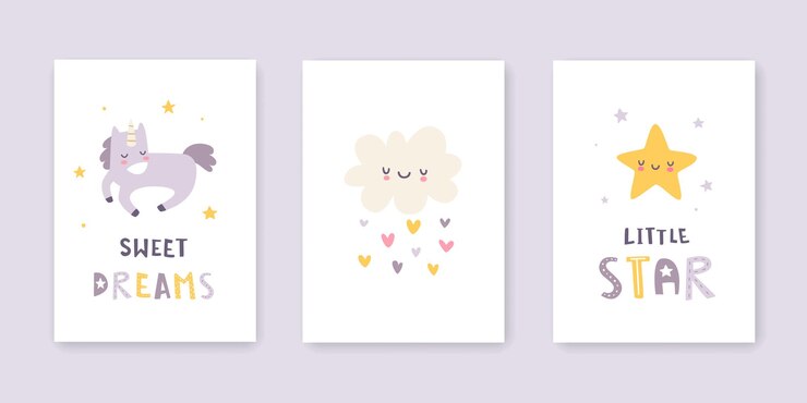 Set of sweet dreams posters for baby room Cute prints collection for kids wall art.