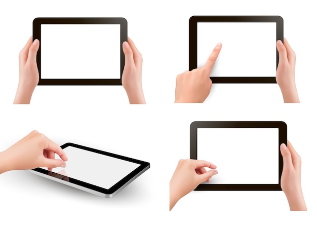 Set of tables pc with hands