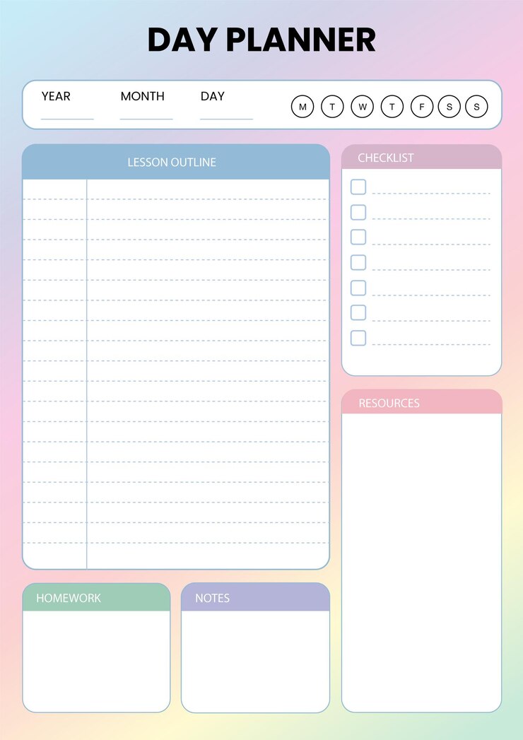 Vector set of teacher and student school planner vector template on colorful gradient background