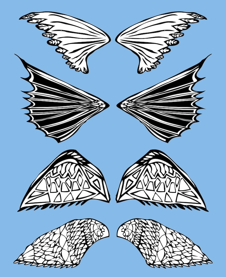 Vector set of the decorative fabulous wings