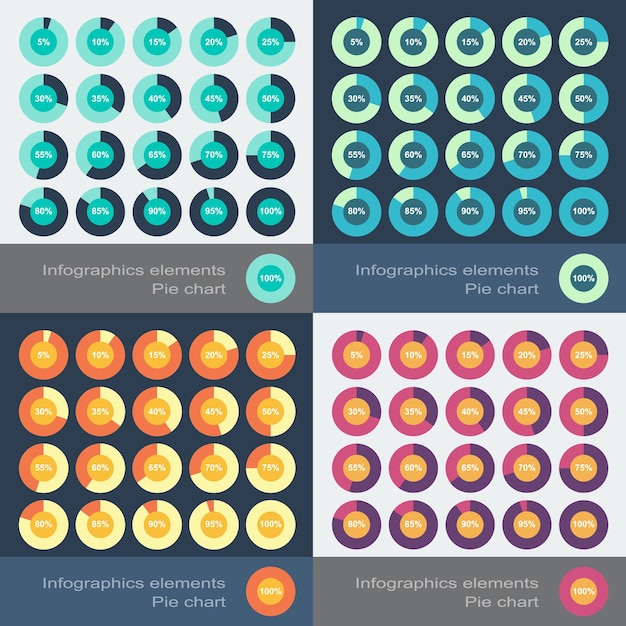 Set of the round segmented charts in flat style. Vector illustration