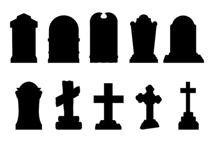 Vector set of tombstone silhouettes isolated on white background
