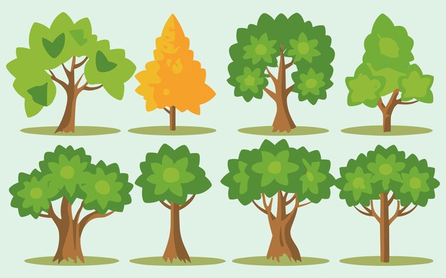 set of trees in different colors vector illustration