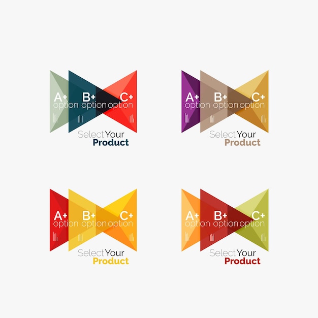 Set of triangle infographic layouts with text and options