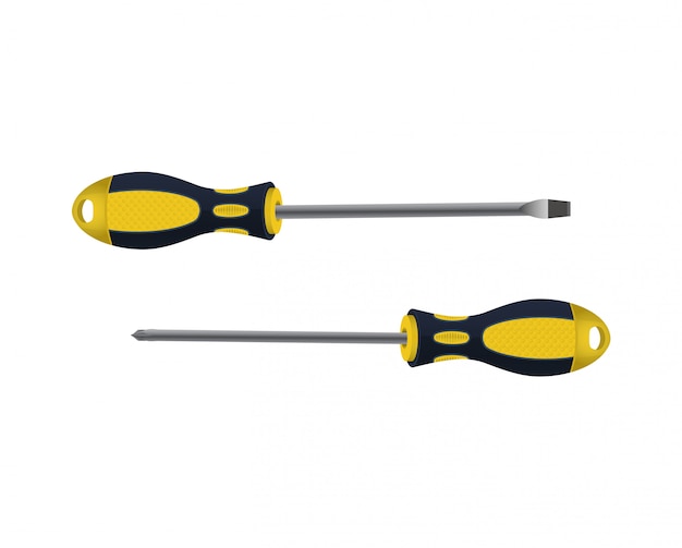 Set of two realistic yellow screwdrivers