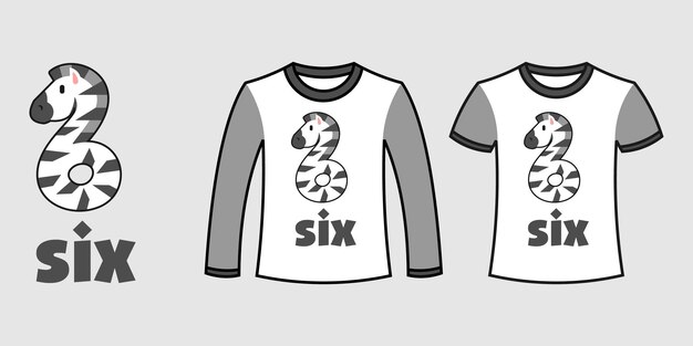 set of two types of clothes with number six zebra shape on t-shirts free vector