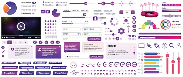 Set of UIUX elements for websites and mobile applications buttons forms menus panels