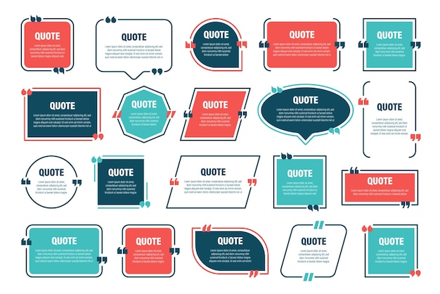 Set of various colorful isolated quote frames speech bubbles with quotation marks blank text box and