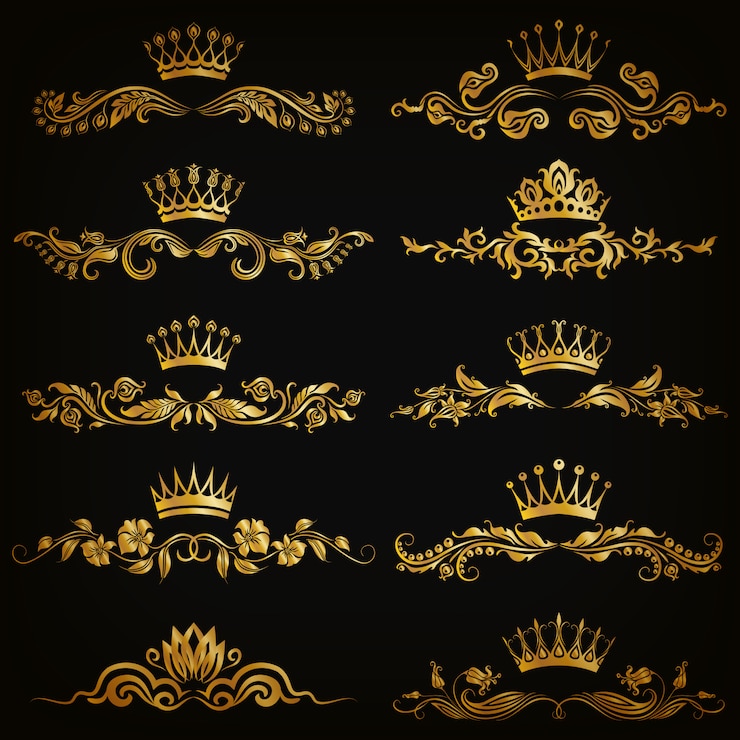 Vector set of vector damask ornaments with crowns
