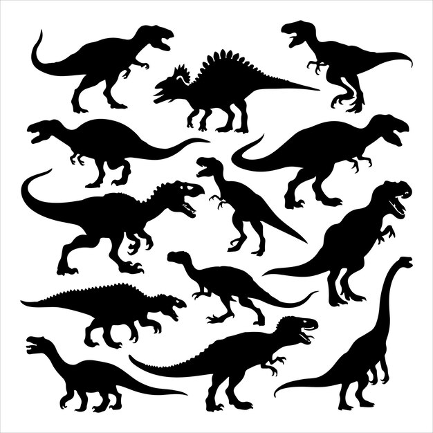 set of vector dinosaur different types silhouette