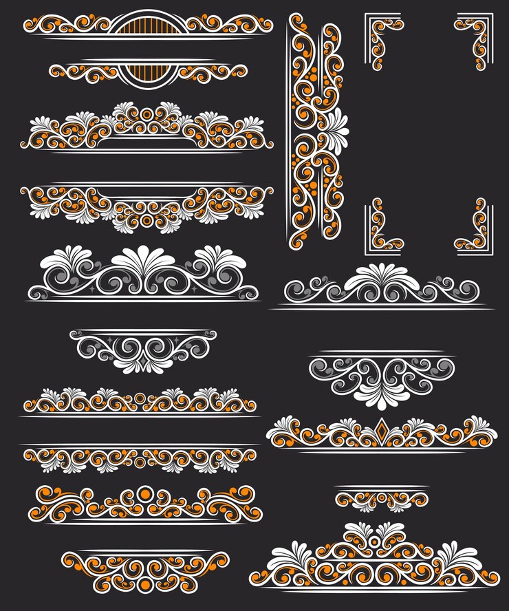 Vector set of vector frame border ornament floral illustration