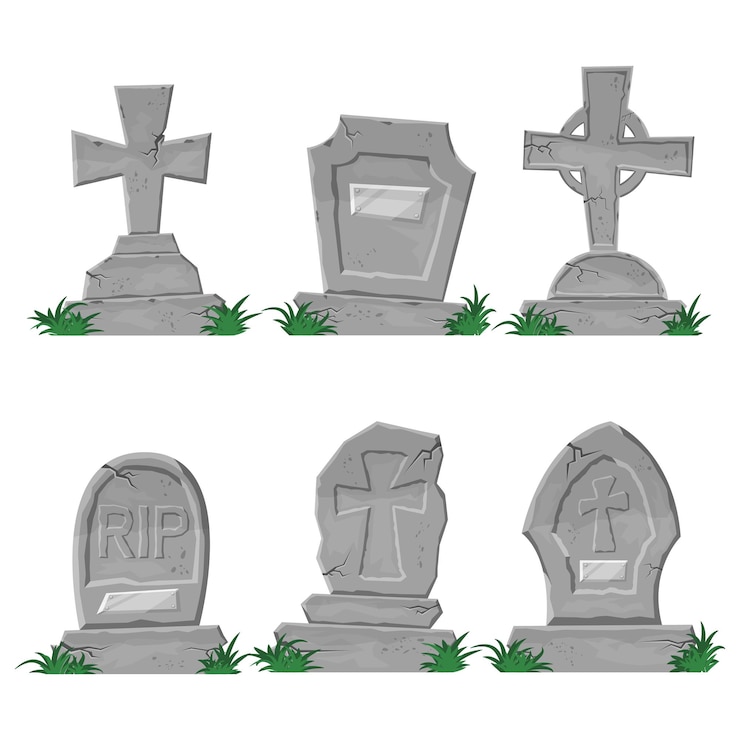 Vector set of vector gravestones in cartoon style for halloween holiday