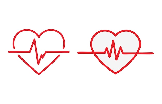 Set of vector icons of hearts in red color Set of heartbeat icon Vector illustration