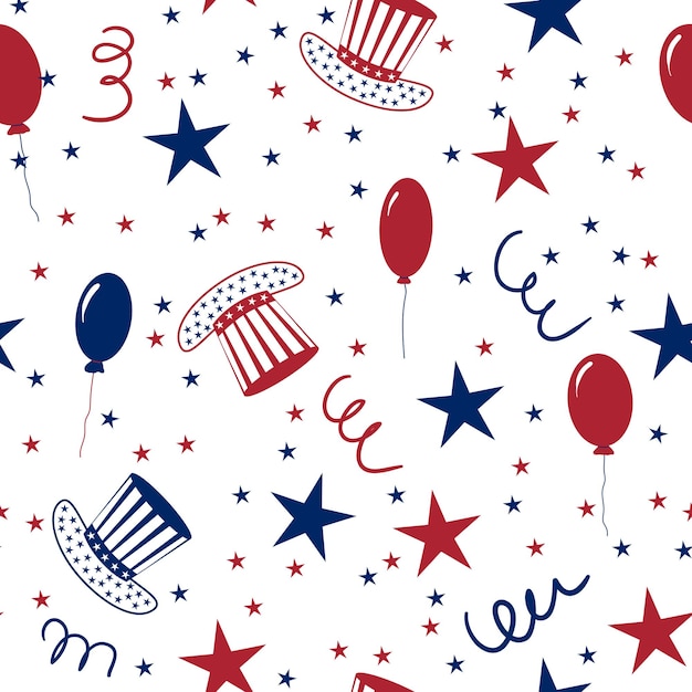 set of vector illustrations uncle sams hat festive balloons firework stars and stripes