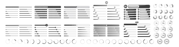 Set of vector loading icons Percentage loading bar infographic icon set