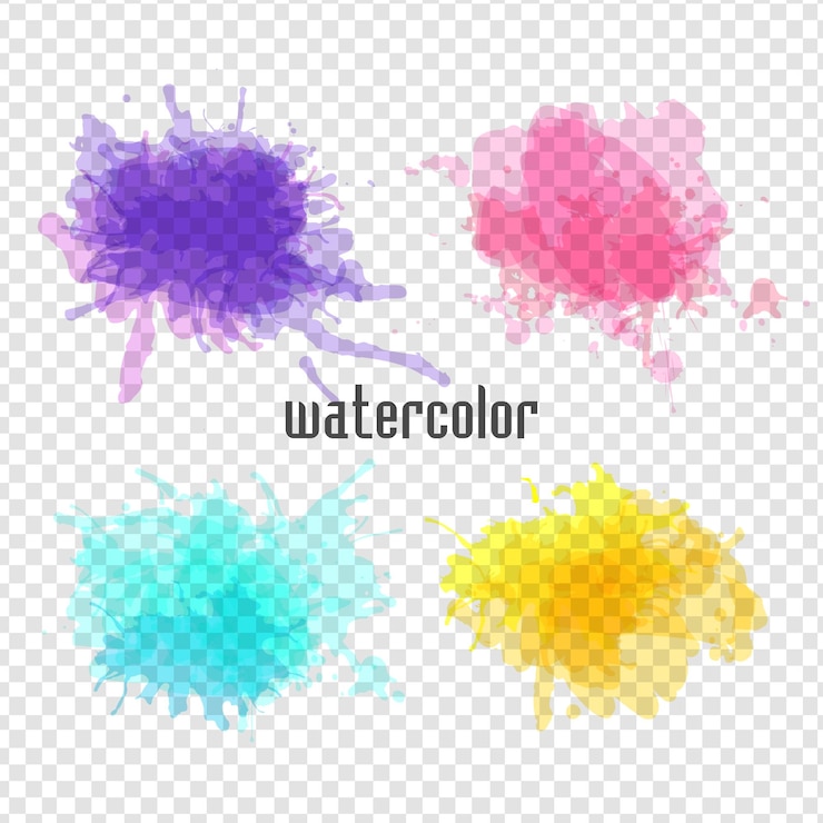 Vector set of vector watercolor spot 4 watercolor blot for your designblue pink yellow purple