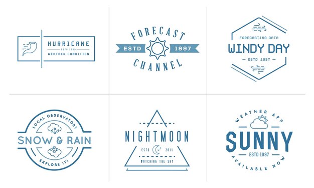 set of vector weather icons and logotypes of business forecasting apps and channels