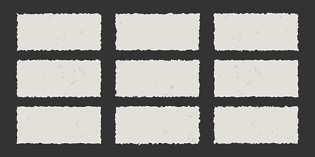 Set of vintage torn rectangular sheets of aged paper with jagged edges Torn vector elements gritty