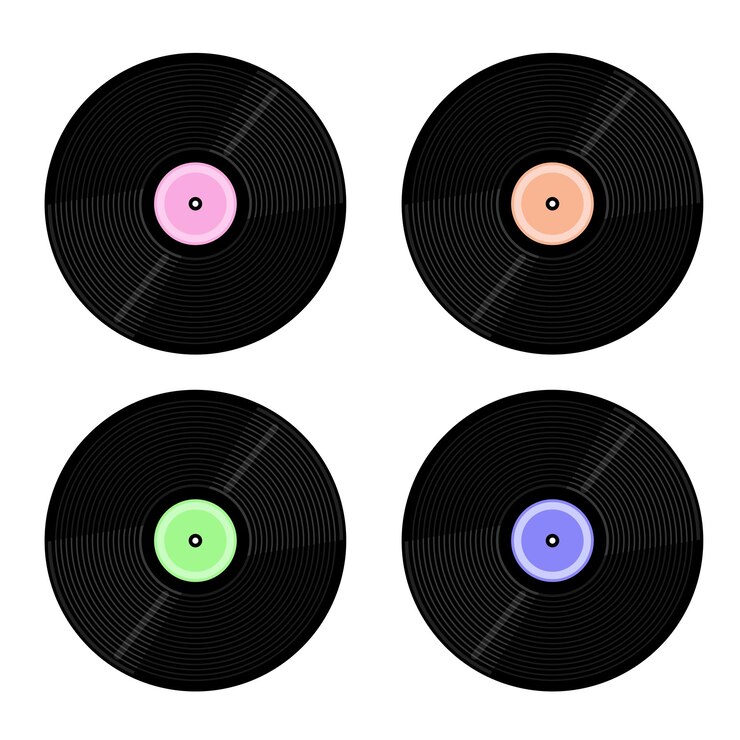 Vector set of vinyl plate disc vector illustration isolated on white background music retro icon
