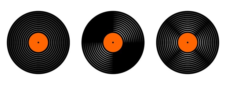 Vector set of vinyl records lp or long play music plates dj discs for techno party