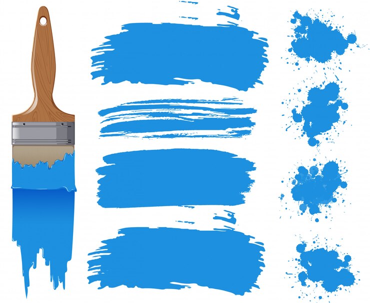 Vector set of watercolor painting in blue with equipments