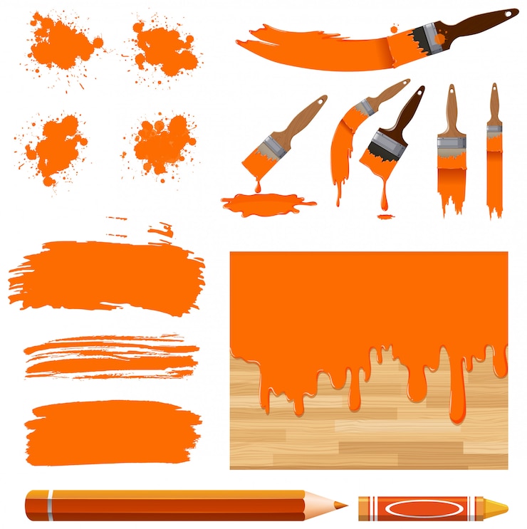 Vector set of watercolor painting in orange with equipments