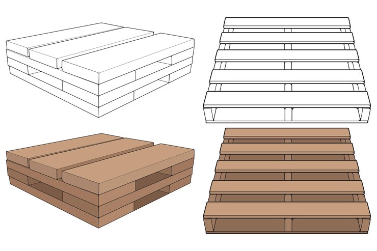 Vector set of wooden pallet vector illustration on black background isolated isometric wood container isometric vector wooden pallet