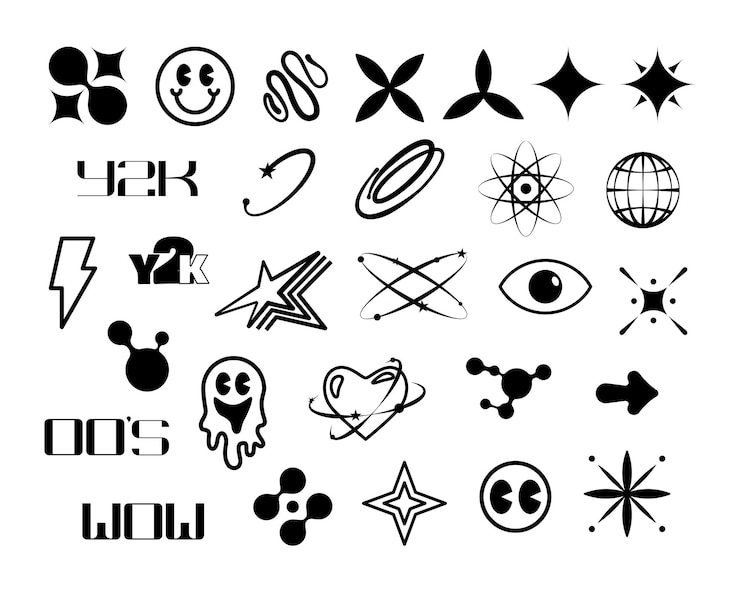 Vector set of y2k futuristic black icons