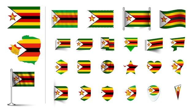 set of zimbabweflag flat icon set vector illustration flag button waving 3d rendering