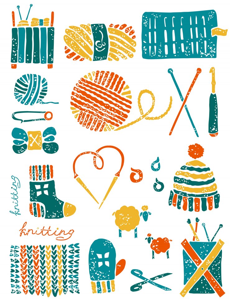 Vector set perlengkapan untuk merajut